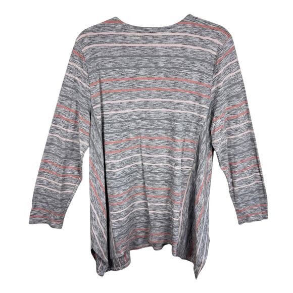 Purejill J. Jill Gray Heather Striped Long Sleeve Asymmetrical Hem Tunic Top XL - Picture 2 of 7